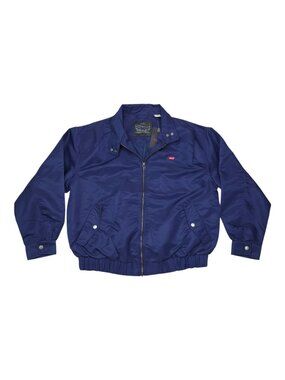 Levis Navy Blue Nylon Bomber Jacket Medium Lightweight Zip Front Snap Pockets